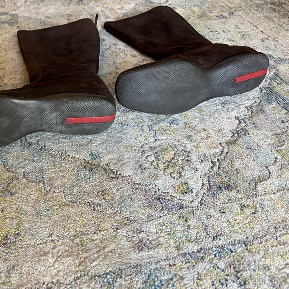 Prada Brown Suede Leather Designer Riding Boots Size 40 US 9.5 to 10 - Picture 4 of 13